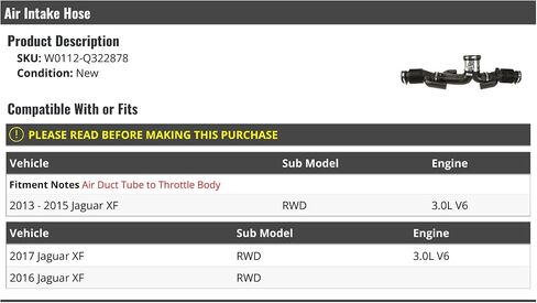 Air Intake Hose - Air Duct Tube to Throttle Body - Compatible with 2013-2017 Jaguar XF RWD 3.0L V6 in Saudi Arabia