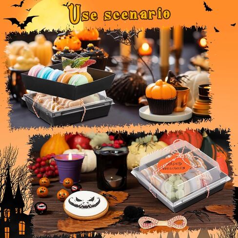Yaomiao 50 Pcs Halloween Pumpkin Charcuterie Boxes with Ropes and Cards Square Disposable Paper Food Containers Orange Dessert Boxes for Cake Cookie Sandwich Goodie Halloween Party Gifts in Saudi Arabia