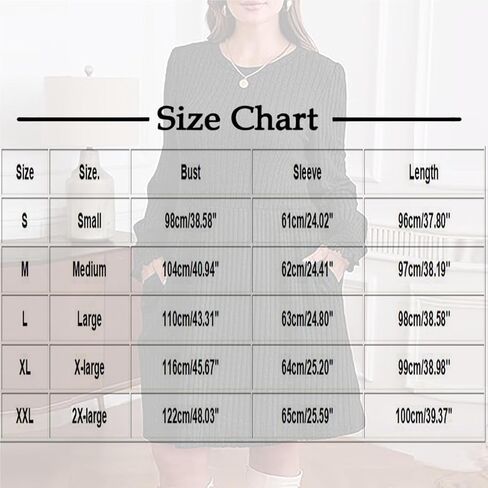 Womens Long Sleeve Sweater Dresses Round Neck Ribbed Knit Smocked Cuff Mini Dress with Pockets Casual Solid Outfits in Saudi Arabia