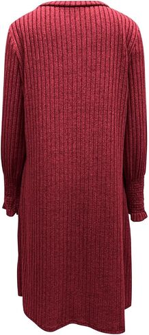 Womens Long Sleeve Sweater Dresses Round Neck Ribbed Knit Smocked Cuff Mini Dress with Pockets Casual Solid Outfits in Saudi Arabia
