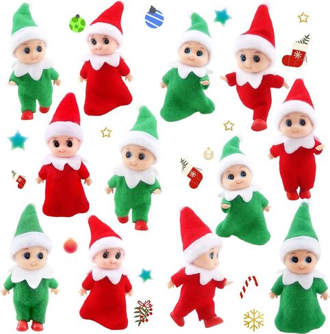 12 Pcs Baby Elves Mini Christmas Elves Christmas Elf Doll for Kids Christmas Decoration Stocking Stuffers New Year Gifts, 2 Colors in Saudi Arabia