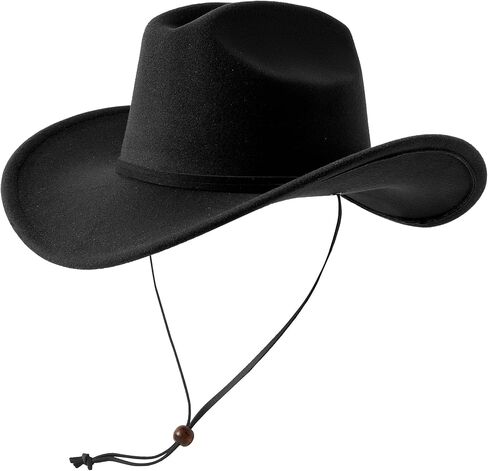 Lanzom Women Western Cowboy Cowgirl Hat Wide Brim Fedoras Hat with Wind Lanyard in Saudi Arabia