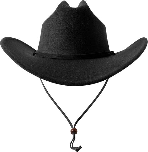 Lanzom Women Western Cowboy Cowgirl Hat Wide Brim Fedoras Hat with Wind Lanyard in Saudi Arabia