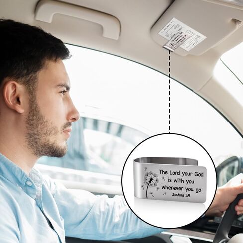 The Lord Your God is with You Wherever You Go Visor Clip for Cars, Christian Gifts for Women Men Drivers, Joshua 1:9 Bible Verse Car Visor Clip, Funny Car Charm Accessories for New Driver in Kuwait