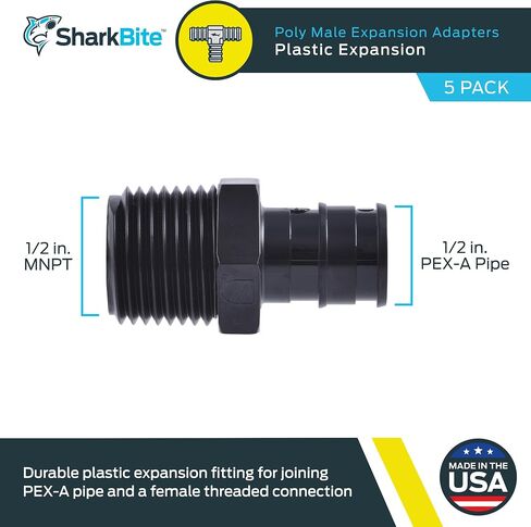 SharkBite 3/4 x 3/4 Inch Poly MNPT Expansion Adapter for PEX-A Pipe, Pack of 5, Plastic Plumbing Fittings, Male Adapter for PEX-A Tubing, UA134A5 in Saudi Arabia