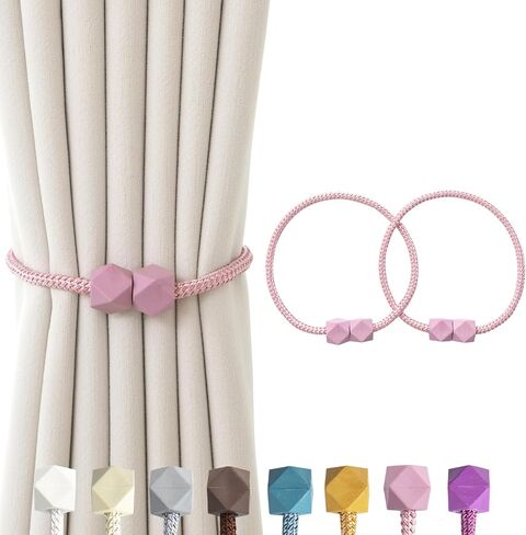 Magnetic Curtain Tiebacks – Handmade Rope Holdbacks with Strong Magnets, Decorative Twist Cord Drapery Holders for Window Curtains(Pink, 2) in Saudi Arabia