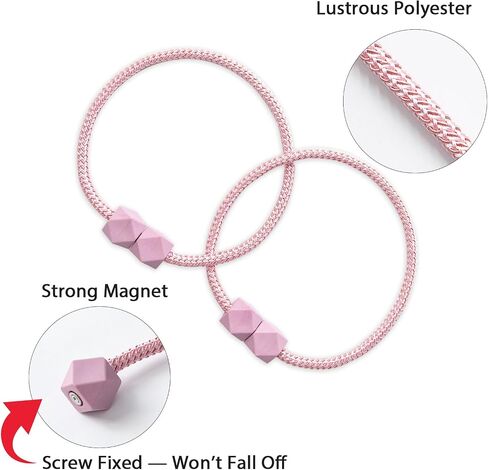 Magnetic Curtain Tiebacks – Handmade Rope Holdbacks with Strong Magnets, Decorative Twist Cord Drapery Holders for Window Curtains(Pink, 2) in Saudi Arabia