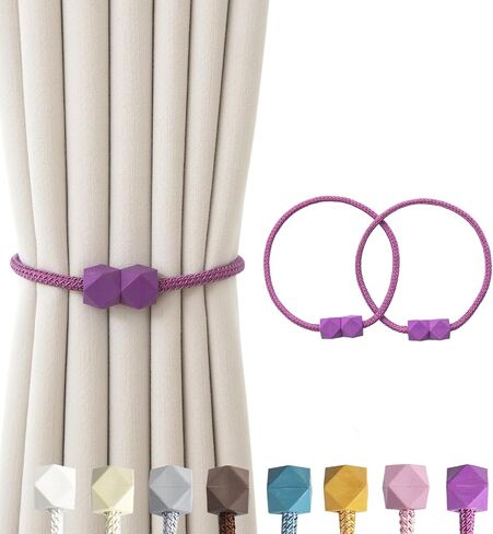 Magnetic Curtain Tiebacks – Handmade Rope Holdbacks with Strong Magnets, Decorative Twist Cord Drapery Holders for Window Curtains(Pink, 2) in Saudi Arabia