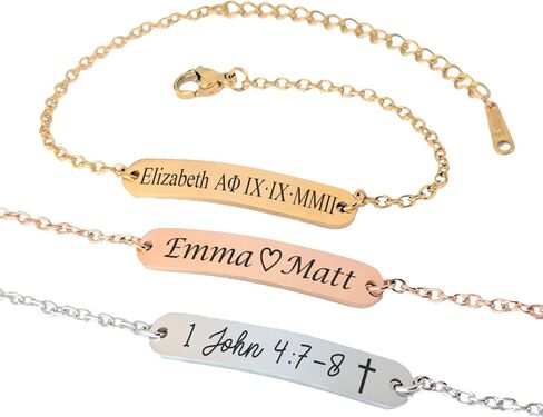 Personalized Custom Engraved Bar Bracelet Handmade Jewelry for Couples, Sisterhood, Bridesmaids, Coordinates, Names, Dates, Bible Verses, Eco-Friendly Gift Mothers Day Gift Idea For Mom in Saudi Arabia