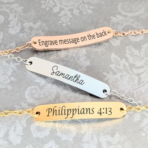 Personalized Custom Engraved Bar Bracelet Handmade Jewelry for Couples, Sisterhood, Bridesmaids, Coordinates, Names, Dates, Bible Verses, Eco-Friendly Gift Mothers Day Gift Idea For Mom in Saudi Arabia