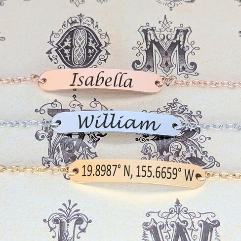 Personalized Custom Engraved Bar Bracelet Handmade Jewelry for Couples, Sisterhood, Bridesmaids, Coordinates, Names, Dates, Bible Verses, Eco-Friendly Gift Mothers Day Gift Idea For Mom in Saudi Arabia