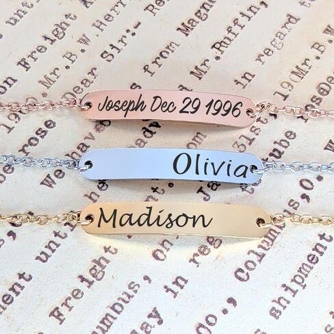Personalized Custom Engraved Bar Bracelet Handmade Jewelry for Couples, Sisterhood, Bridesmaids, Coordinates, Names, Dates, Bible Verses, Eco-Friendly Gift Mothers Day Gift Idea For Mom in Saudi Arabia