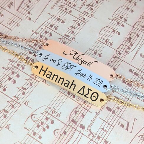 Personalized Custom Engraved Bar Bracelet Handmade Jewelry for Couples, Sisterhood, Bridesmaids, Coordinates, Names, Dates, Bible Verses, Eco-Friendly Gift Mothers Day Gift Idea For Mom in Saudi Arabia