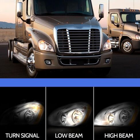 Headlights Assembly Compatible with 2008-2016 Freightliner Cascadia, Halogen Headlamps Assembly, Chrome Housing Clear Lens (Pair) in Kuwait