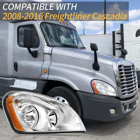 Headlights Assembly Compatible with 2008-2016 Freightliner Cascadia, Halogen Headlamps Assembly, Chrome Housing Clear Lens (Pair) in Kuwait