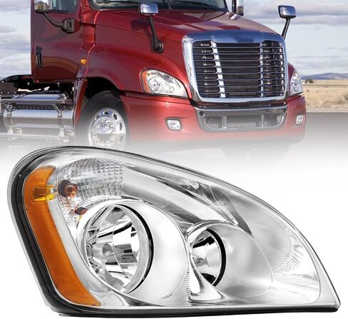 Headlights Assembly Compatible with 2008-2016 Freightliner Cascadia, Halogen Headlamps Assembly, Chrome Housing Clear Lens (Pair) in Kuwait