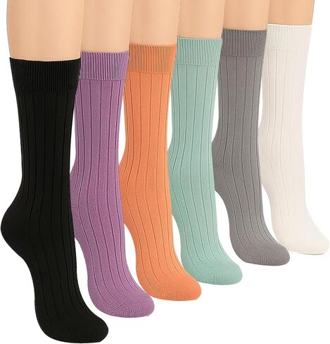 Thin Crew Socks for Women, Soft Breathable Bamboo Rayon Fashion Socks, Pastel Aesthetic Ribbed Dress Autumn Socks – 6 Pairs (Size 5-9), Perfect for Uggs in Saudi Arabia