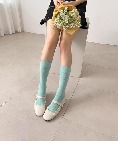 Thin Crew Socks for Women, Soft Breathable Bamboo Rayon Fashion Socks, Pastel Aesthetic Ribbed Dress Autumn Socks – 6 Pairs (Size 5-9), Perfect for Uggs in Saudi Arabia