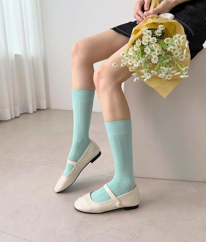 Thin Crew Socks for Women, Soft Breathable Bamboo Rayon Fashion Socks, Pastel Aesthetic Ribbed Dress Autumn Socks – 6 Pairs (Size 5-9), Perfect for Uggs in Saudi Arabia
