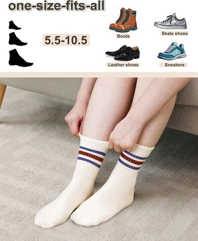6 Pairs Retro Striped Crew Socks Classic Athletic Running Sporty Calf Casual Cotton Socks for Men Women in Saudi Arabia