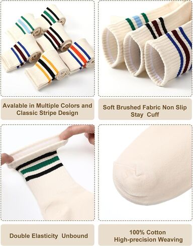 6 Pairs Retro Striped Crew Socks Classic Athletic Running Sporty Calf Casual Cotton Socks for Men Women in Saudi Arabia