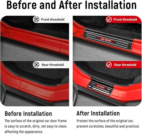 4PCS Door Sill Guards for Jeep 2018-2025 Wrangler JL JLU & 2020-2025 Gladiator JT Accessories Stainless Steel Material Red Trim Door Sill Protector Black Brushed Front Rear Door Entry Guard in Kuwait