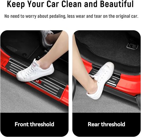 4PCS Door Sill Guards for Jeep 2018-2025 Wrangler JL JLU & 2020-2025 Gladiator JT Accessories Stainless Steel Material Red Trim Door Sill Protector Black Brushed Front Rear Door Entry Guard in Kuwait