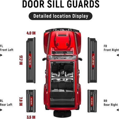 4PCS Door Sill Guards for Jeep 2018-2025 Wrangler JL JLU & 2020-2025 Gladiator JT Accessories Stainless Steel Material Red Trim Door Sill Protector Black Brushed Front Rear Door Entry Guard in Kuwait