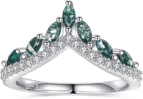 خواتم الخطوبة للنساء 925 الفضة الاسترليني خاتم الزفاف العقيق الطحلب الطبيعي / خواتم الأحجار الكريمة الكوارتز السوداء Rutilated خاتم الوعد حجم 5-9 in Kuwait