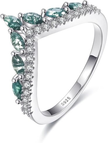 خواتم الخطوبة للنساء 925 الفضة الاسترليني خاتم الزفاف العقيق الطحلب الطبيعي / خواتم الأحجار الكريمة الكوارتز السوداء Rutilated خاتم الوعد حجم 5-9 in Kuwait