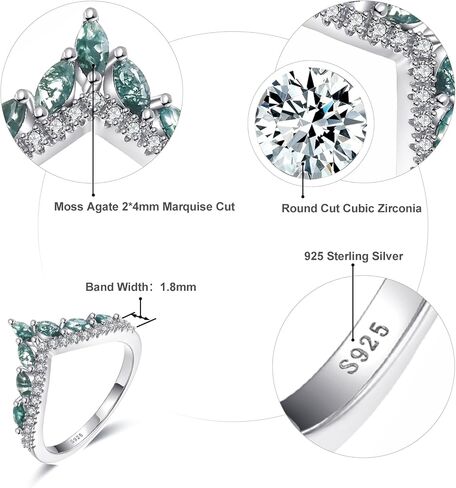 خواتم الخطوبة للنساء 925 الفضة الاسترليني خاتم الزفاف العقيق الطحلب الطبيعي / خواتم الأحجار الكريمة الكوارتز السوداء Rutilated خاتم الوعد حجم 5-9 in Kuwait