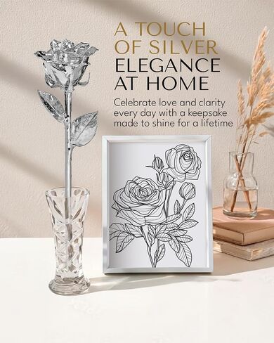 Forever Rose Real Rose Dipped in Silver, Handcrafted Preserved Rose in Luxury Gold Gift Box, Romantic Gift for Her, Elegant Keepsake for Anniversary, Birthday, or Any Special Occasion in Saudi Arabia
