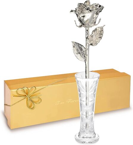 Forever Rose Real Rose Dipped in Silver, Handcrafted Preserved Rose in Luxury Gold Gift Box, Romantic Gift for Her, Elegant Keepsake for Anniversary, Birthday, or Any Special Occasion in Saudi Arabia