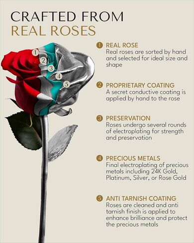 Forever Rose Real Rose Dipped in Silver, Handcrafted Preserved Rose in Luxury Gold Gift Box, Romantic Gift for Her, Elegant Keepsake for Anniversary, Birthday, or Any Special Occasion in Saudi Arabia