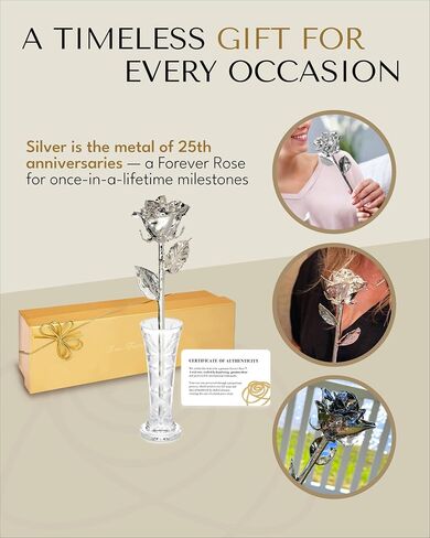 Forever Rose Real Rose Dipped in Silver, Handcrafted Preserved Rose in Luxury Gold Gift Box, Romantic Gift for Her, Elegant Keepsake for Anniversary, Birthday, or Any Special Occasion in Saudi Arabia