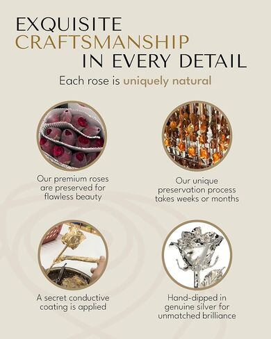 Forever Rose Real Rose Dipped in Silver, Handcrafted Preserved Rose in Luxury Gold Gift Box, Romantic Gift for Her, Elegant Keepsake for Anniversary, Birthday, or Any Special Occasion in Saudi Arabia