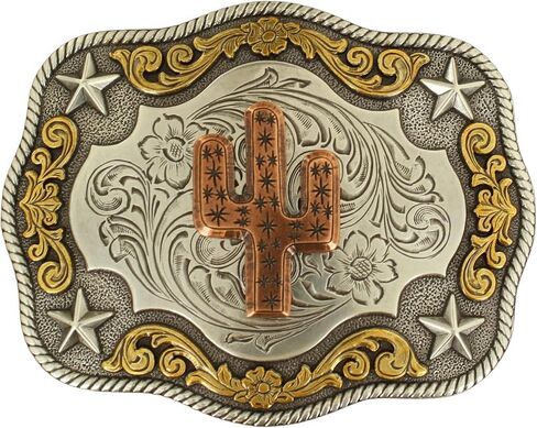 Nocona Belt Co. Men's Western Buckle with Copper Cactus Motif (Antique Silver/Gold, 3-1/4" x 4") in Saudi Arabia