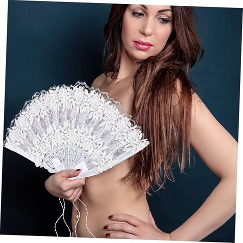 Bride Pearl Fan Handmade Lace Handheld Wedding Fan for Brides Ladies and Dance Performances Wedding Prop and Guests in Saudi Arabia