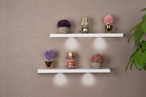 SkyMall Versatile Wood Floating Wall Shelves with LED Lights - Black (Set of 3) in Kuwait