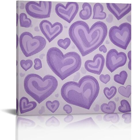 MMAFUL Hearts Purple Detailed Drawing Wall Art Decor - Ready to Hang for Home Room Decoration 16x16in in Saudi Arabia