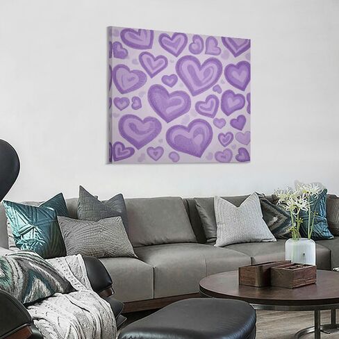 MMAFUL Hearts Purple Detailed Drawing Wall Art Decor - Ready to Hang for Home Room Decoration 16x16in in Saudi Arabia