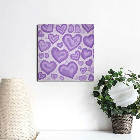 MMAFUL Hearts Purple Detailed Drawing Wall Art Decor - Ready to Hang for Home Room Decoration 16x16in in Saudi Arabia