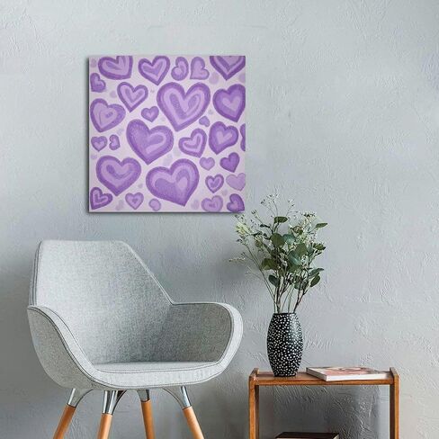MMAFUL Hearts Purple Detailed Drawing Wall Art Decor - Ready to Hang for Home Room Decoration 16x16in in Saudi Arabia