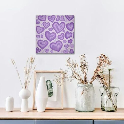 MMAFUL Hearts Purple Detailed Drawing Wall Art Decor - Ready to Hang for Home Room Decoration 16x16in in Saudi Arabia