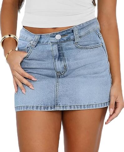 Seyumixi Women Blue Denim Skirt Casual Mini Jean Skirt Stretch Bodycon Low Rise Micro Cargo Skirt with Pockets in Saudi Arabia
