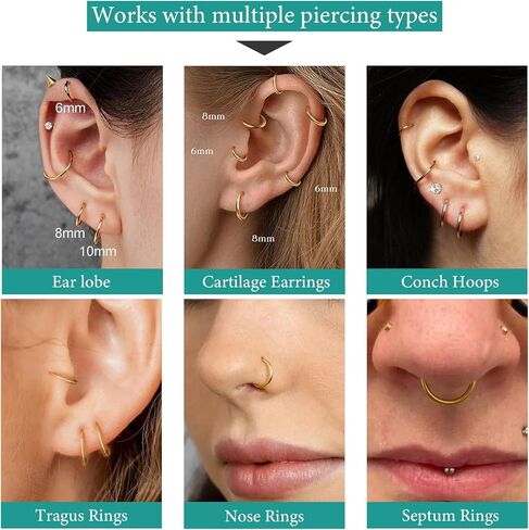 8 Pairs Hypoallergenic Stud Hoop Earrings Set for Women men-Silver 14K Gold Surgical Steel Seamless Earrings,Dainty Small Flat Back earrings for Cartilage Helix Tragus Multiple Piercing Jewelry in Saudi Arabia