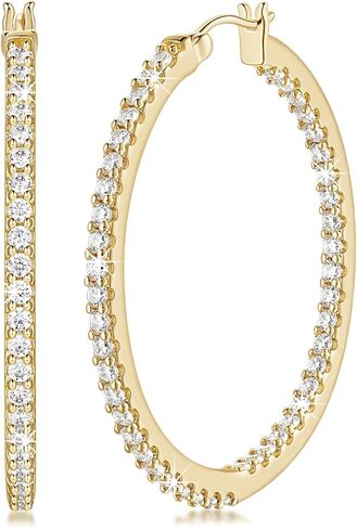 NICRET 14K أقراط طارة ذهب للنساء هوب أقراط مزدوجة الماس الأطواق القرط كبير الأطواق الذهبية القرط 40*2 مللي متر in Kuwait