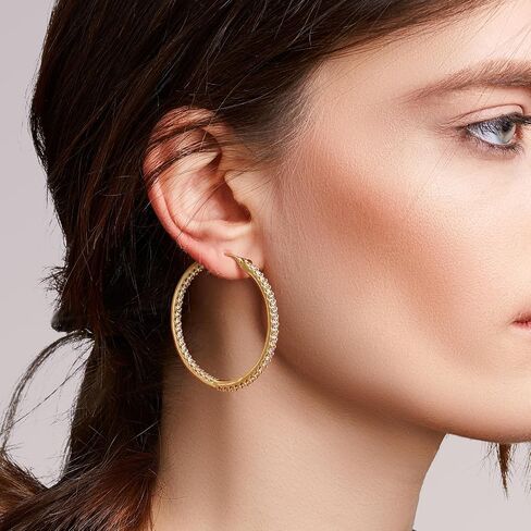 NICRET 14K أقراط طارة ذهب للنساء هوب أقراط مزدوجة الماس الأطواق القرط كبير الأطواق الذهبية القرط 40*2 مللي متر in Kuwait