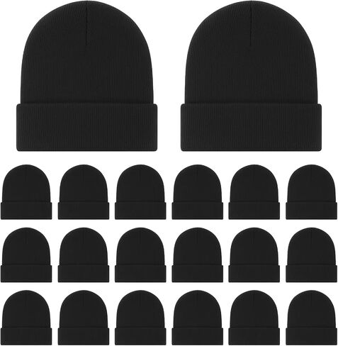 25 Pack Winter Hats, Unisex Thermal Winter Hat, Warm Cozy Knitted Cuffed Skull Cap, Bulk Bundle Black in Saudi Arabia