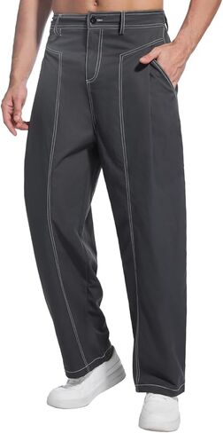 WZIKAI Men's Baggy Casual Pants Elastic Waist Parachute Pants Wide Leg Streetwear Trousers with Pockets in Saudi Arabia